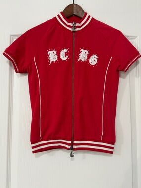 VTG Y2K BCBGMAXAZRIA Red Short Sleeve Track Jacket - Size Small